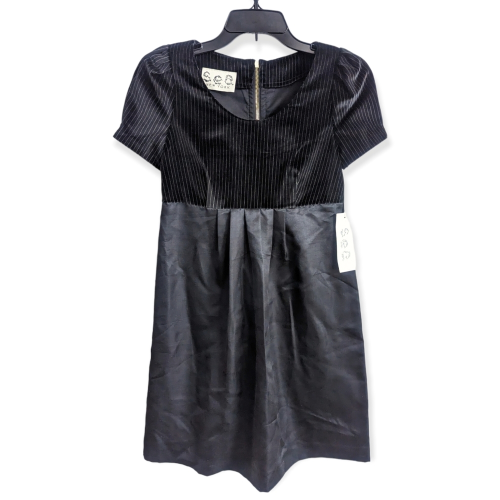 SEA NEW YORK Black Pinstripe Velvet & Charm Short Sleeve Mini Dress Size 2